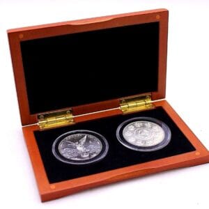 Cherry Finished Box & 2 Airtite Coin Capsules for Silver Libertad Black Interior
