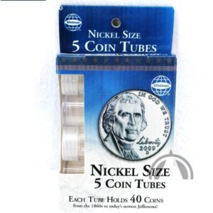Nickel - 5 Round Plastic Coin Tubes w. Screw Lid by Whitman Storage FREE SHIP