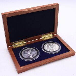 Cherry Case & 2 Airtite Coin Capsules for 2 Silver Libertads - Blue Interior