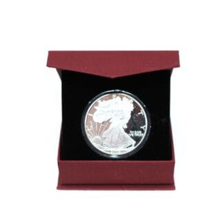 Burgundy Box for 1oz American Silver Eagle in Direct Fit Air Tight Coin Capsule