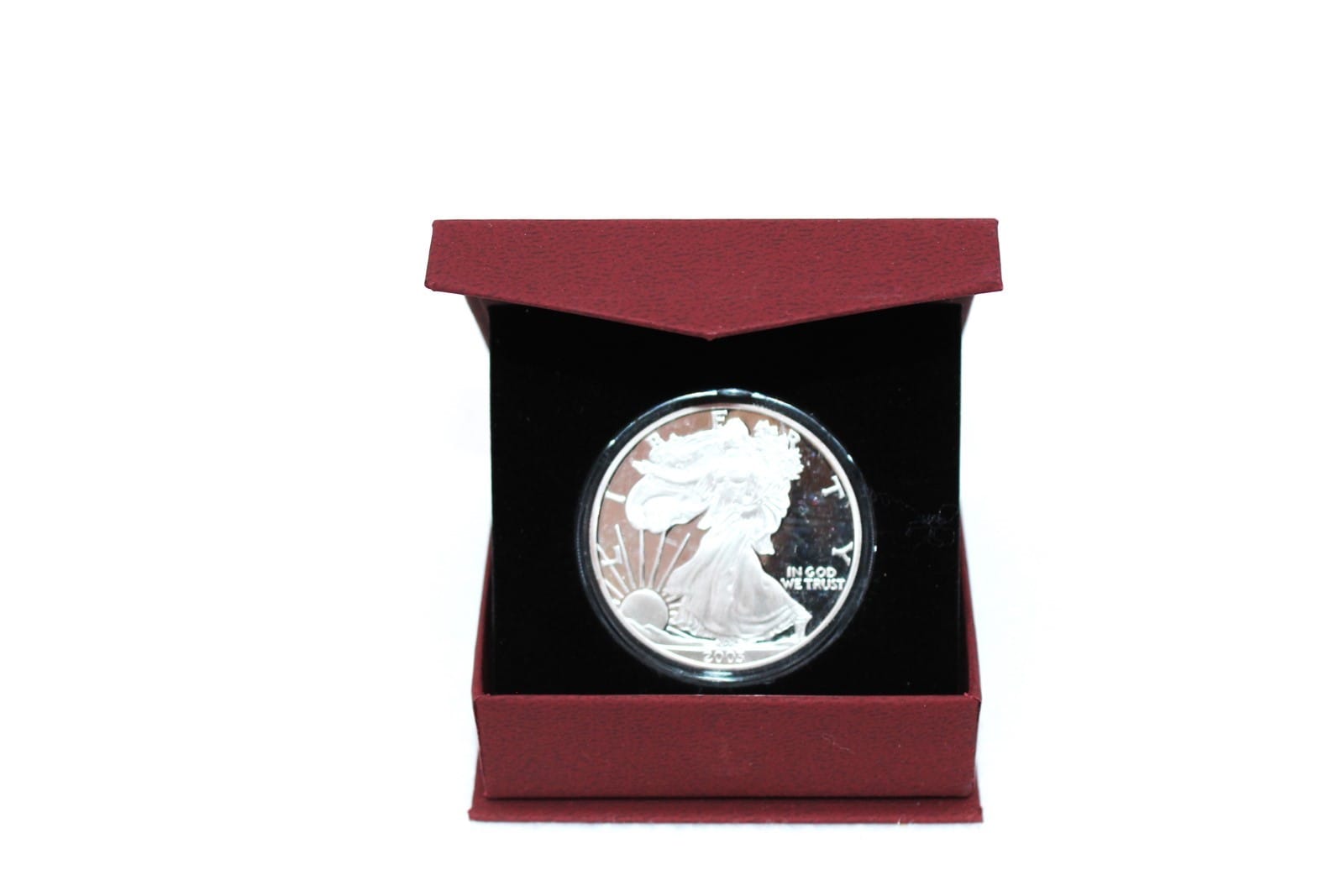 Burgundy Box For 1Oz American Silver Eagle In Direct Fit Air Tight Coin Capsule 1 Burgundy Box for 1oz American Silver Eagle in Direct Fit Air Tight Coin Capsule