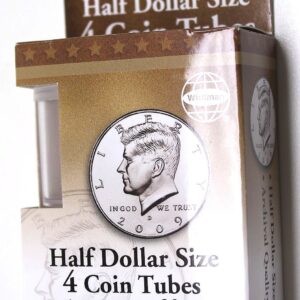Half Dollar - 4 Round Plastic Coin Tubes with Screw Lid by Whitman, Coin Storage