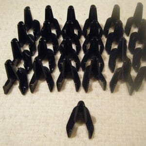 25 - BLACK PLASTIC EASELS FOR COINS IN AIR-TITE CAPSULES (HOLDERS) AND CASES
