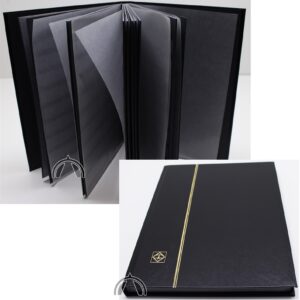 16 Page Black hardcover Stamp Stock Book Black Pages Double Glassine 9 Strips