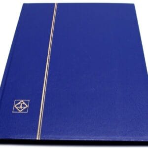 BLUE 16 Page Hardcover Stamp Stock Book, BLACK Pages, Double Glassine, 9 Strips