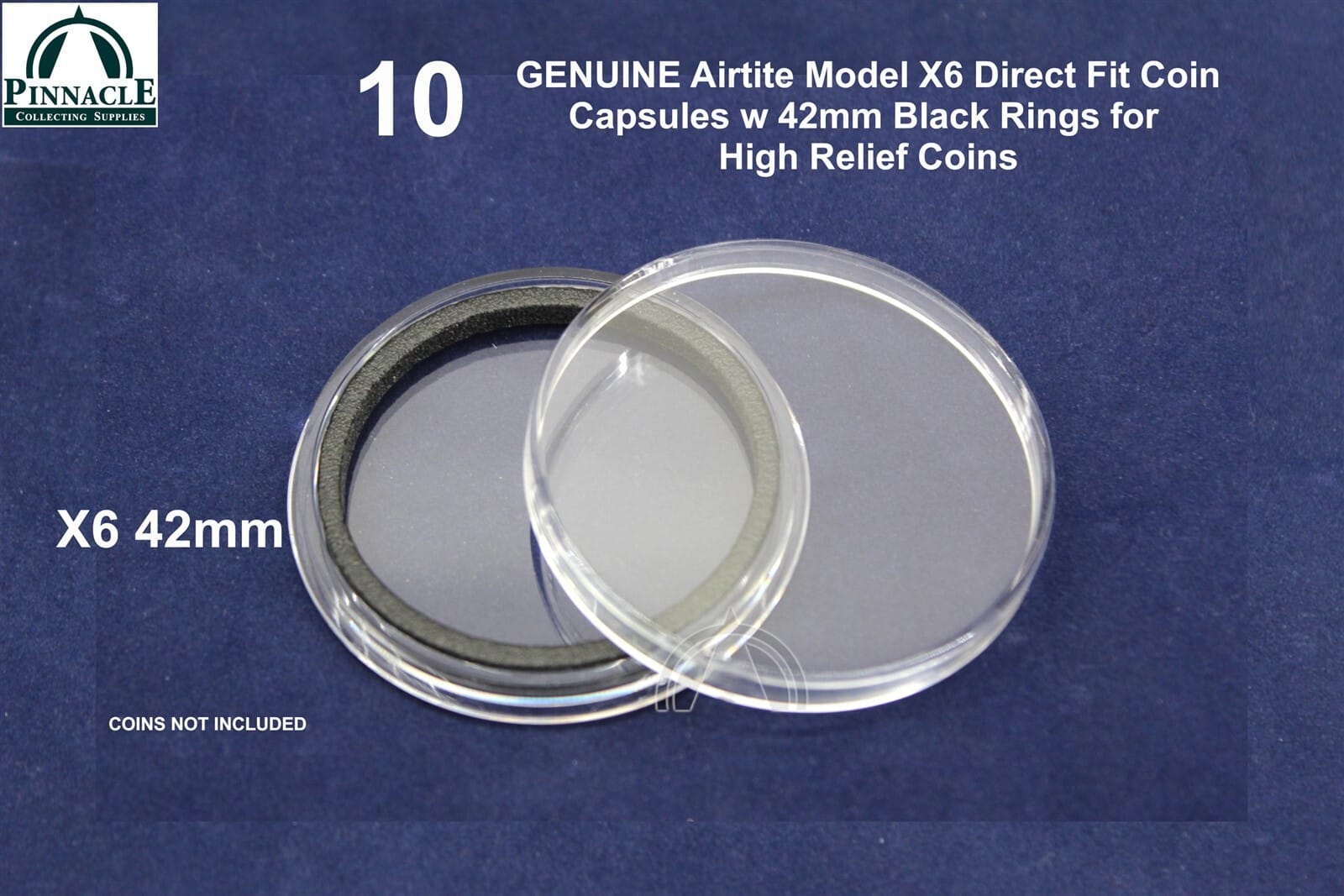 10 Pack Genuine Airtite X6 Capsules W 42Mm Black Ring For High Relief Coins 1 10 Pack GENUINE Airtite X6 Capsules w 42mm Black Ring for High Relief Coins