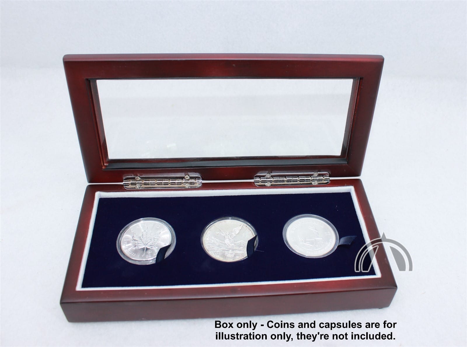Wood Box With Glass Top For 3 American 1Oz Silver Eagle / Walking Liberty Coins 1 Wood Box with Glass Top for 3 American 1oz Silver Eagle / Walking Liberty Coins