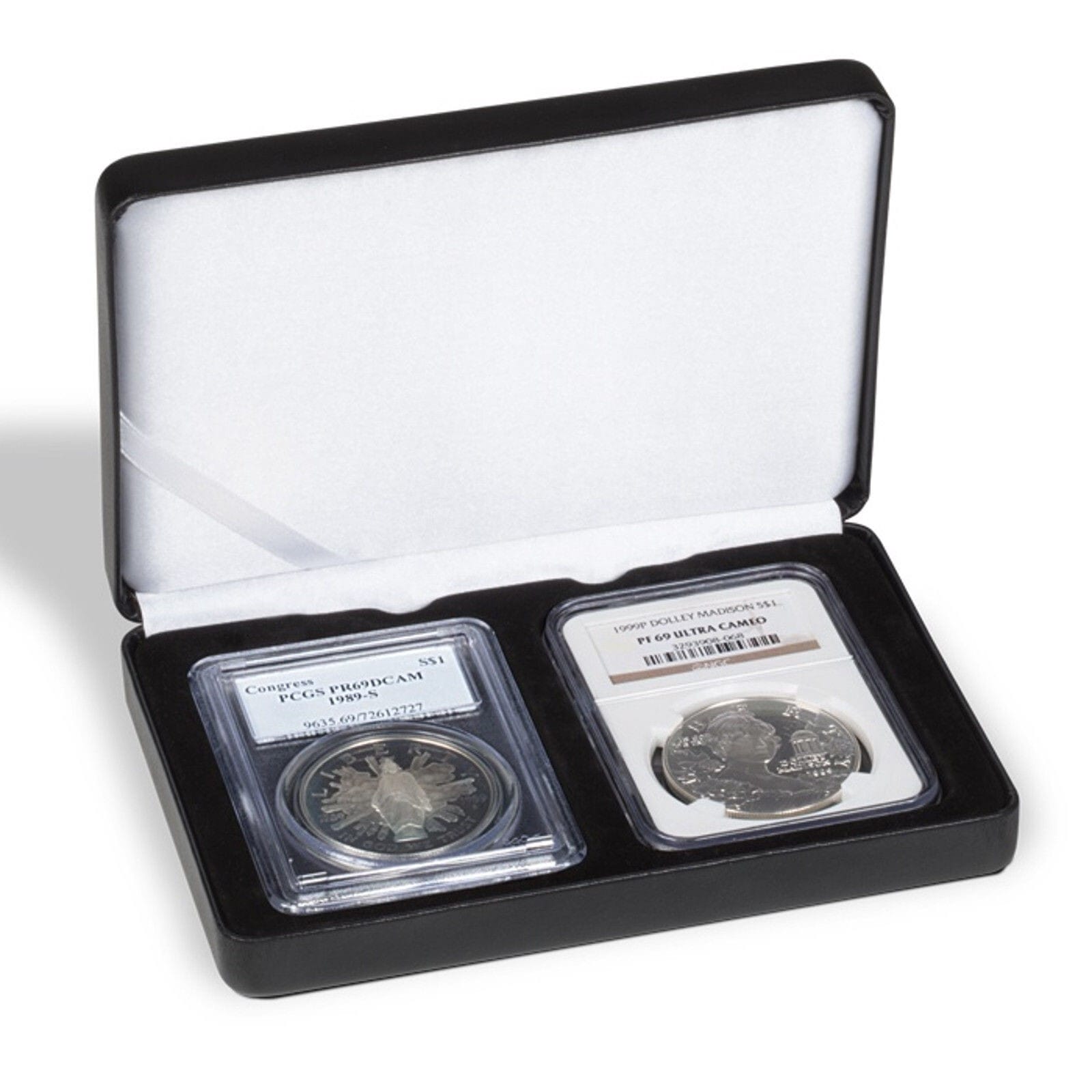 Black Leatherette Box For 2 Coin Slabs - Pcgs Ngc Anacs Up To 2 1/2 X 3 3/8&Quot; 2 Black Leatherette Box for 2 Coin Slabs - PCGS NGC ANACS up to 2 1/2 x 3 3/8" - Image 2