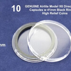 10 GENUINE Airtite X6 Coin Capsules w 41mm Black Rings for High Relief Coins