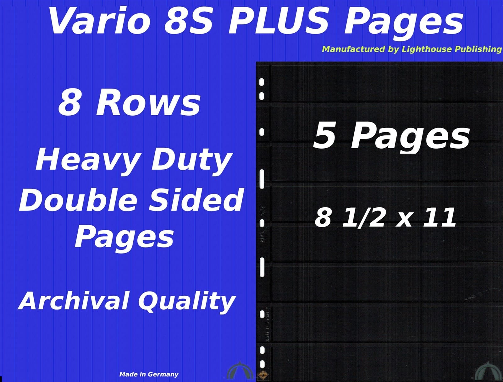 5 Vario 8S Plus Pocket Double Sided Pages For Stamp &Amp; Ticket Collecting 8 Rows 1 5 Vario 8S PLUS Pocket Double Sided Pages for Stamp & Ticket Collecting 8 Rows