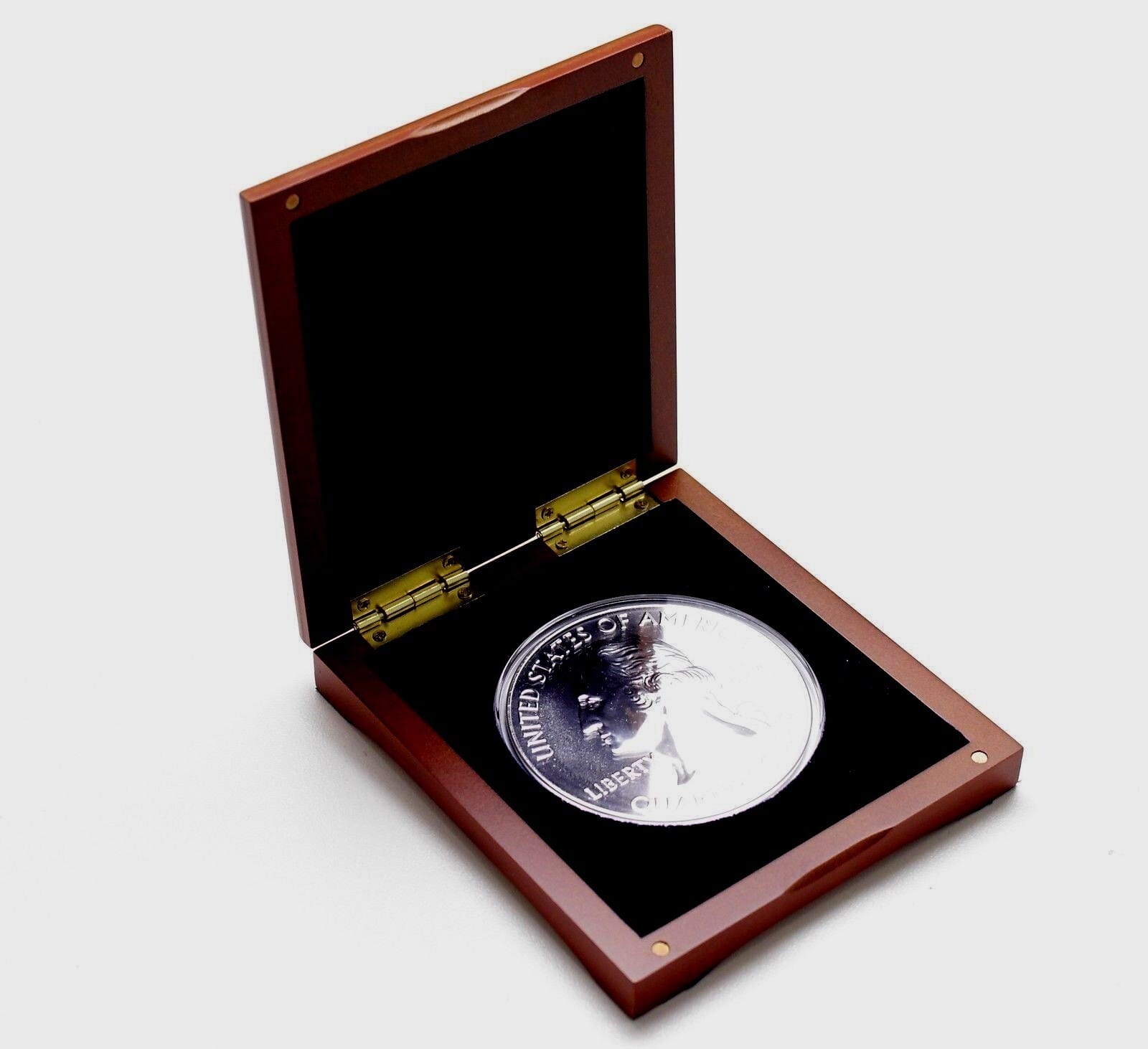 Cherry Wood Box For America The Beautiful Silver 5 Ounce Quarter, Black Interior 1 Cherry Wood Box for America the Beautiful Silver 5 Ounce Quarter, Black Interior