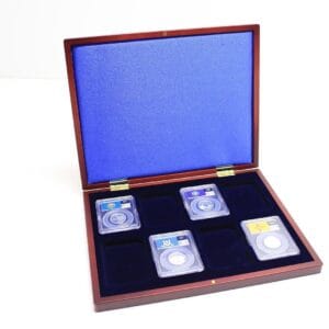 Wood Display Case for 8 Certified Coin Slabs from PCGS or NGC - Mahogany Finish