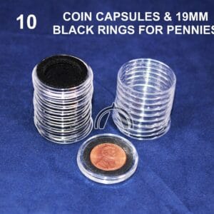 10 Genuine Airtite Coin Capsules Holder with Black Rings for Penny, 19mm