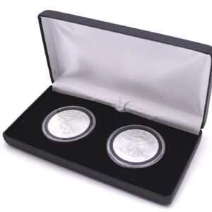 Black Leatherette Box for 2 American Silver Eagle Coins in Air Tite Tight Caps