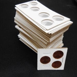 100 Heavy Duty Cardboard & Mylar 2x2 Cent Coin Holders, Holds 3 Pennies, 3 Holes