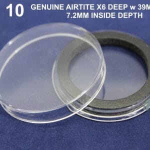 10 Pack GENUINE Airtite X6 Deep Capsules w 39mm Black Ring for High Relief Coins