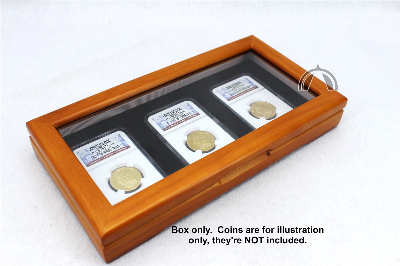 Glass Top Wood Display Box For 3 Certified Coin Slabs From Pcgs Or Ngc 1 Glass top box to hold 3 NGC or PCGS slabs