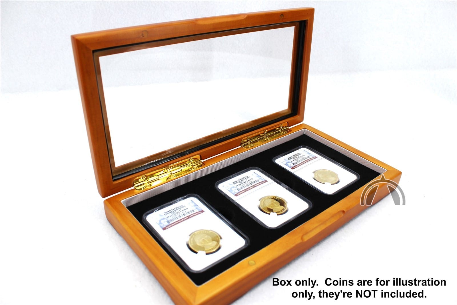 Glass Top Wood Display Box For 3 Certified Coin Slabs From Pcgs Or Ngc 2 GLASS TOP WOOD DISPLAY BOX for 3 CERTIFIED COIN SLABS from PCGS or NGC - Image 2