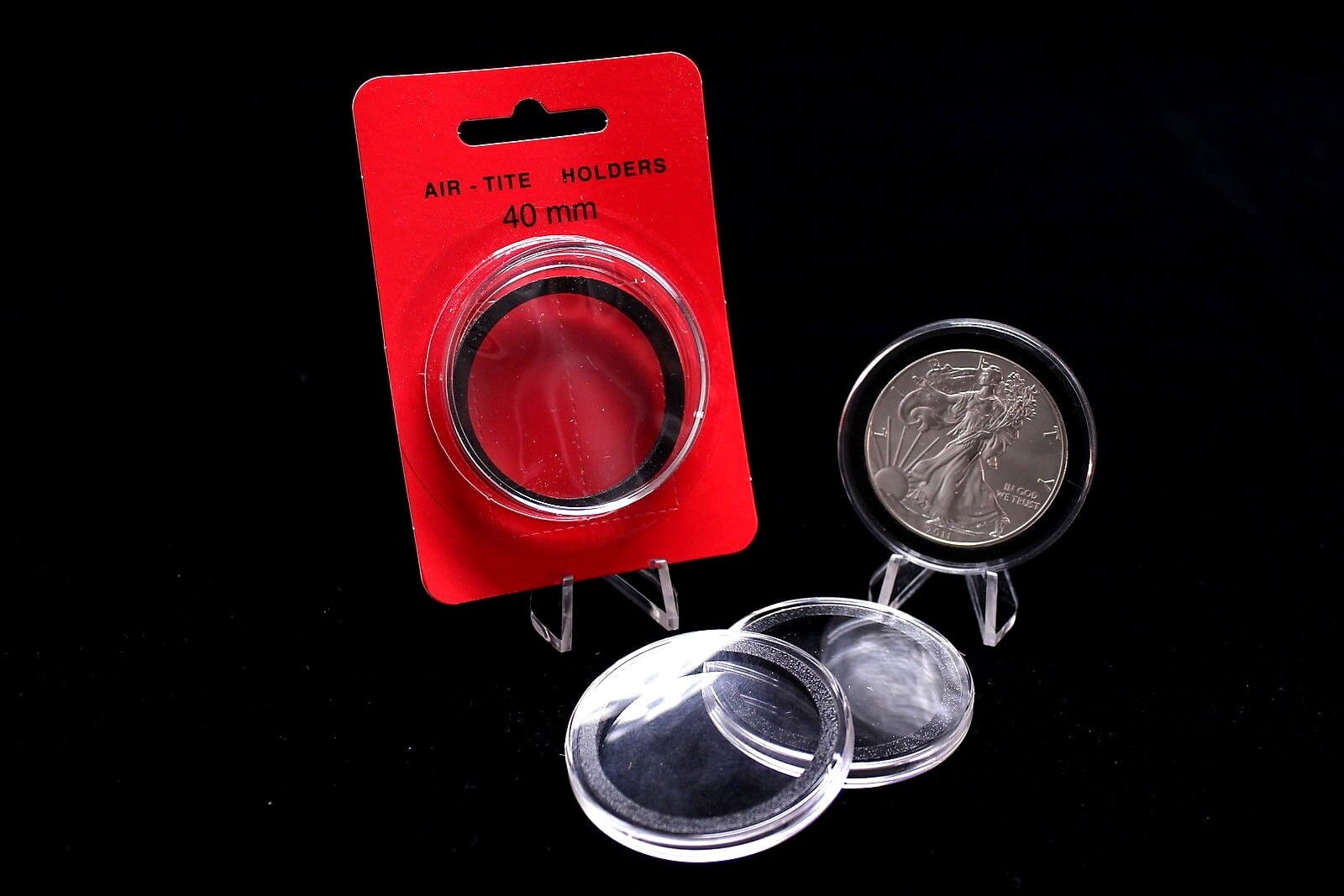 40Mm Airtite Capsule Holder W Black Ring American Silver Eagle - Free Shipping 1 40mm AIRTITE CAPSULE HOLDER w Black Ring AMERICAN SILVER EAGLE - FREE SHIPPING
