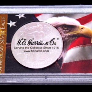 American Silver Eagle Frosty Case with Eagle and American Flag by HE Harris, 2x3