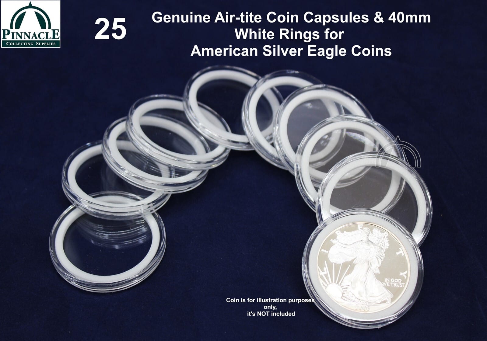 25 Airtite Coin Capsules With White Rings For 1Oz American Silver Eagle 40.6Mm 2 25 Airtite Coin Capsules with WHITE Rings for 1oz American Silver Eagle 40.6mm - Image 2
