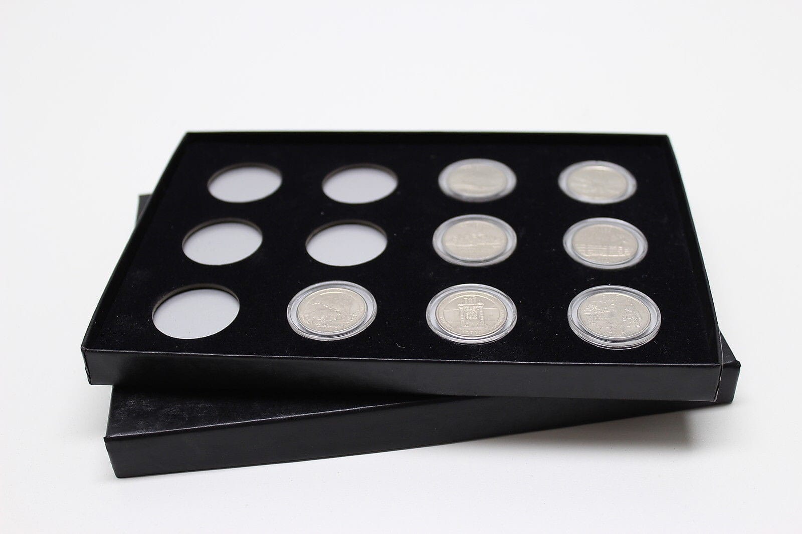 Box For 12 Liberty Buffalo Jefferson Nickels In Airtite Capsules, Black Felt 2 Box for 12 Liberty Buffalo Jefferson Nickels in Airtite Capsules, Black Felt - Image 2