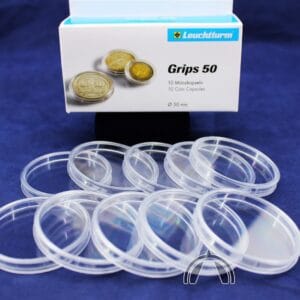 50mm - 10 DIRECT FIT COIN CAPSULE HOLDERS for Coins Medals & Medallions