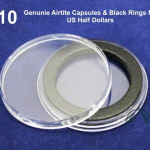 10 GENUINE Airtite Coin Capsules w 30mm Black Rings for US Half Dollars