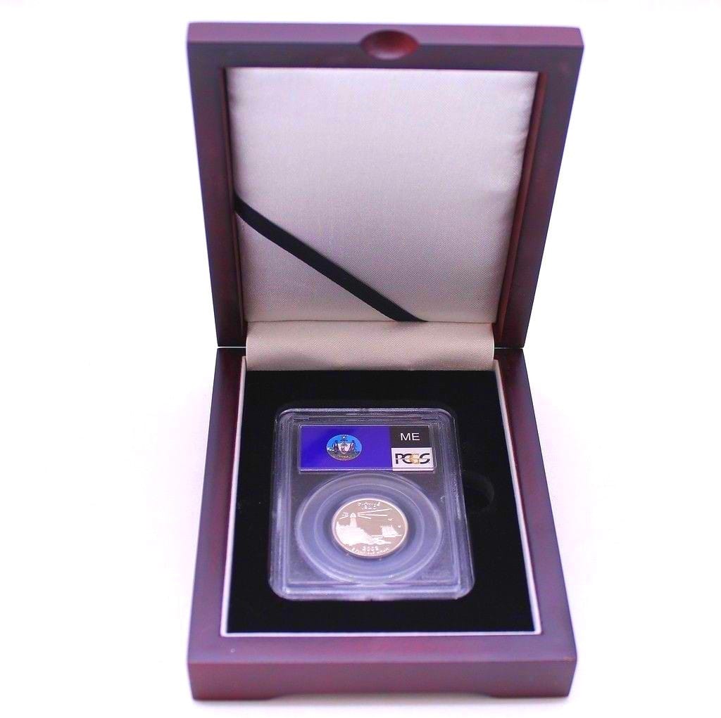 Dark Mahogany Finished Wood Display Box For 1 Certified Coin Slab Pcgs Or Ngc 1 Dark Mahogany Finished Wood Display Box for 1 Certified Coin Slab PCGS or NGC