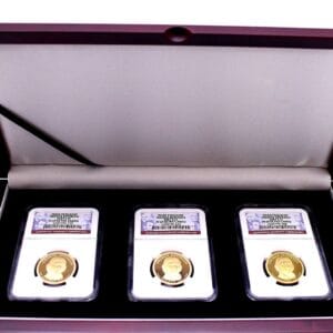Wood Display Box for 3 Certified Coin Slabs, PCGS or NGC Slabs, Velvet Lined