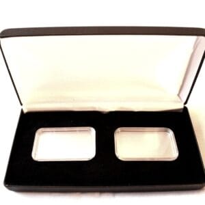 BLACK LEATHERETTE BOX for 2 1oz Silver Bars in Airtite Capsules, HORIZONTAL