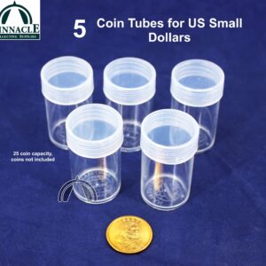 5 Round Coin Tubes for 25 USA SAC NA & President Small Dollars w Screw on Lid