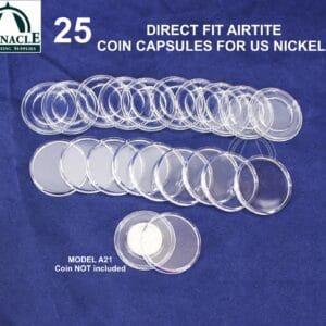 25 Genuine Airtite Direct Fit 21.2mm Coin Capsules for US Nickels | 5 Cent , A21