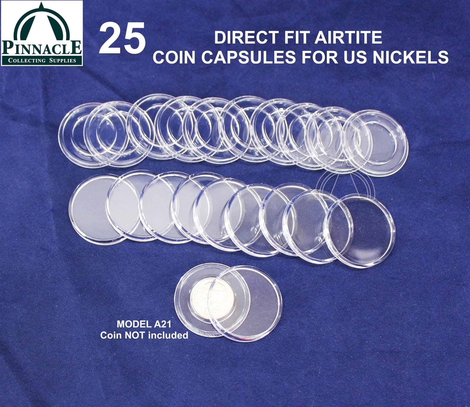 25 Genuine Airtite Direct Fit 21.2Mm Coin Capsules For Us Nickels | 5 Cent , A21 1 25 Genuine Airtite Direct Fit 21.2mm Coin Capsules for US Nickels | 5 Cent , A21
