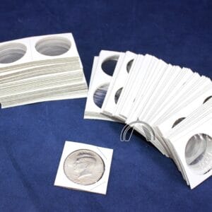 100 PREMIUM MYLAR & CARDBOARD 1.5" x 1.5" HALF DOLLAR COIN FLIPS - FREE SHIPPING