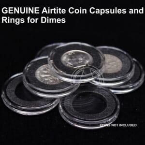 10 Pk Genuine Airtite Coin Capsules w 18mm Black Ring US Dimes / Air Tight