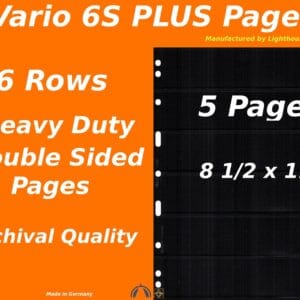 5 VARIO 6S PLUS Pocket Double Sided Pages for Stamp and Other Collecting, Black