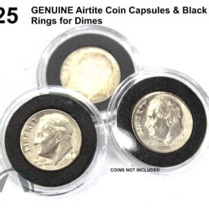 25 Pk Genuine Airtite Coin Capsules w 18mm Black Ring US Dimes / Air Tight