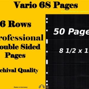 50 Pages - VARIO 6S Double Sided Black Pages with 6 Crystal Clear Pockets / Side