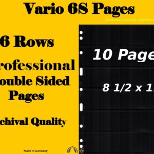 10 Pages - VARIO 6S Double Sided Black Pages with 6 Crystal Clear Pockets / Side