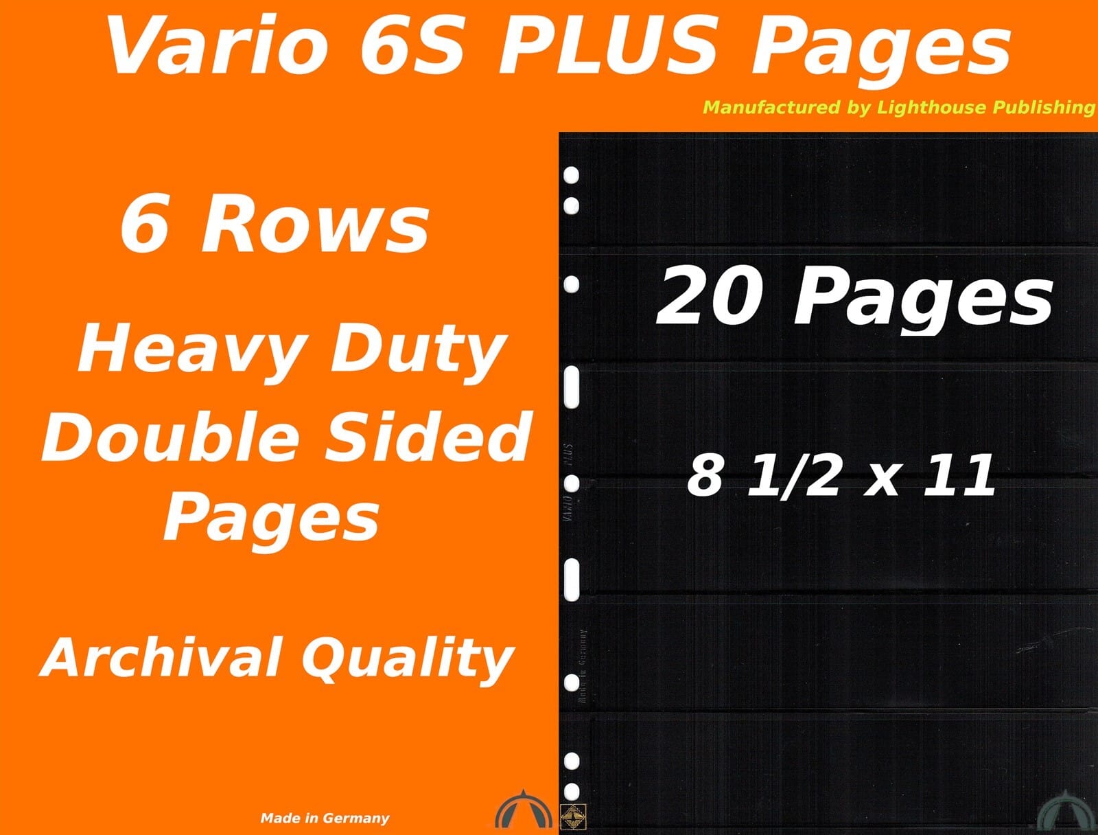 20 Vario 6S Plus Pocket Double Sided Pages For Stamp And Other Collecting, Black 1 20 VARIO 6S PLUS Pocket Double Sided Pages for Stamp and Other Collecting, Black