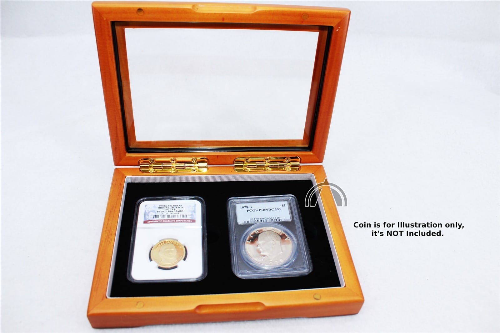 Wood Box With Glass Top For 2 Pcgs And/Or Ngc Certified Coin Slabs 1 Wood Box with Glass Top for 2 PCGS and/or NGC Certified Coin Slabs