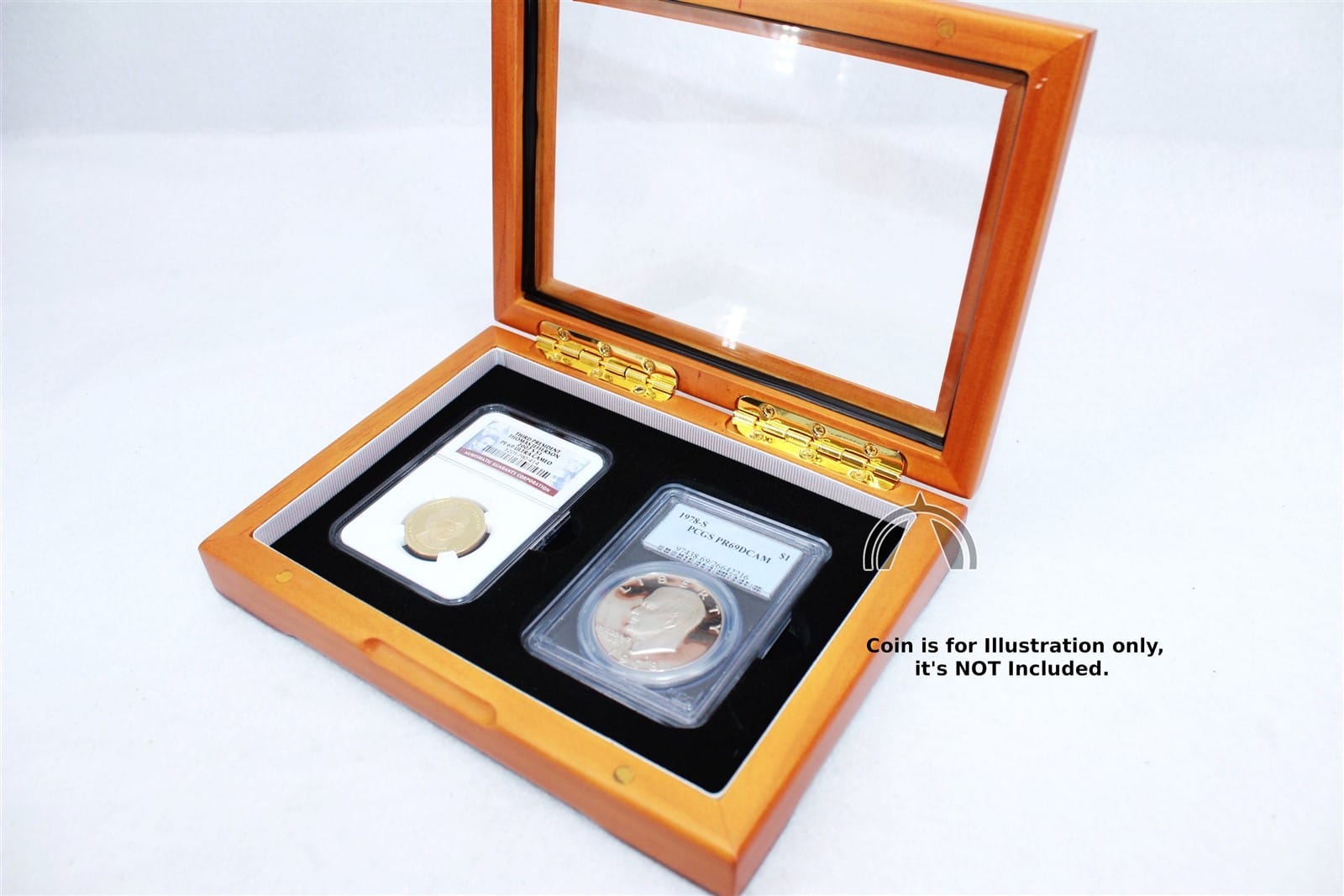 Wood Box With Glass Top For 2 Pcgs And/Or Ngc Certified Coin Slabs 2 Wood Box with Glass Top for 2 PCGS and/or NGC Certified Coin Slabs - Image 2