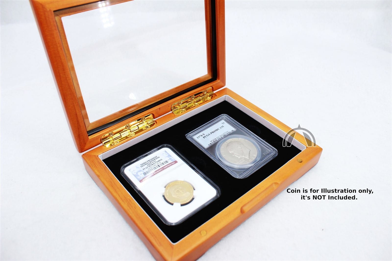 Wood Box With Glass Top For 2 Pcgs And/Or Ngc Certified Coin Slabs 3 Wood Box with Glass Top for 2 PCGS and/or NGC Certified Coin Slabs - Image 3