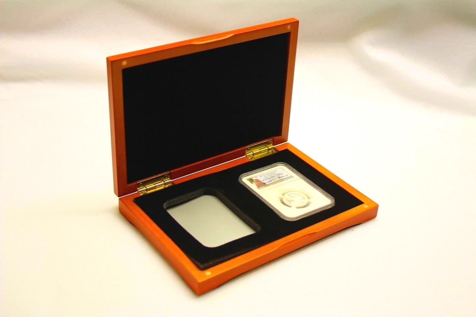 Cherry Finish Display Case For 2 Ngc Graded Coin Slabs With Black Foam Interior 1 Cherry Finish Display Case for 2 NGC Graded Coin Slabs with Black Foam Interior