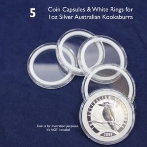 5 Airtite Coin Capsules w White Rings for Australian 1oz Silver Kookaburra