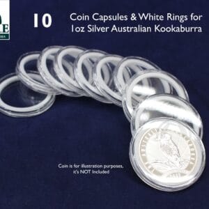 10 Airtite Coin Capsules w White Rings for Australian 1oz Silver Kookaburra