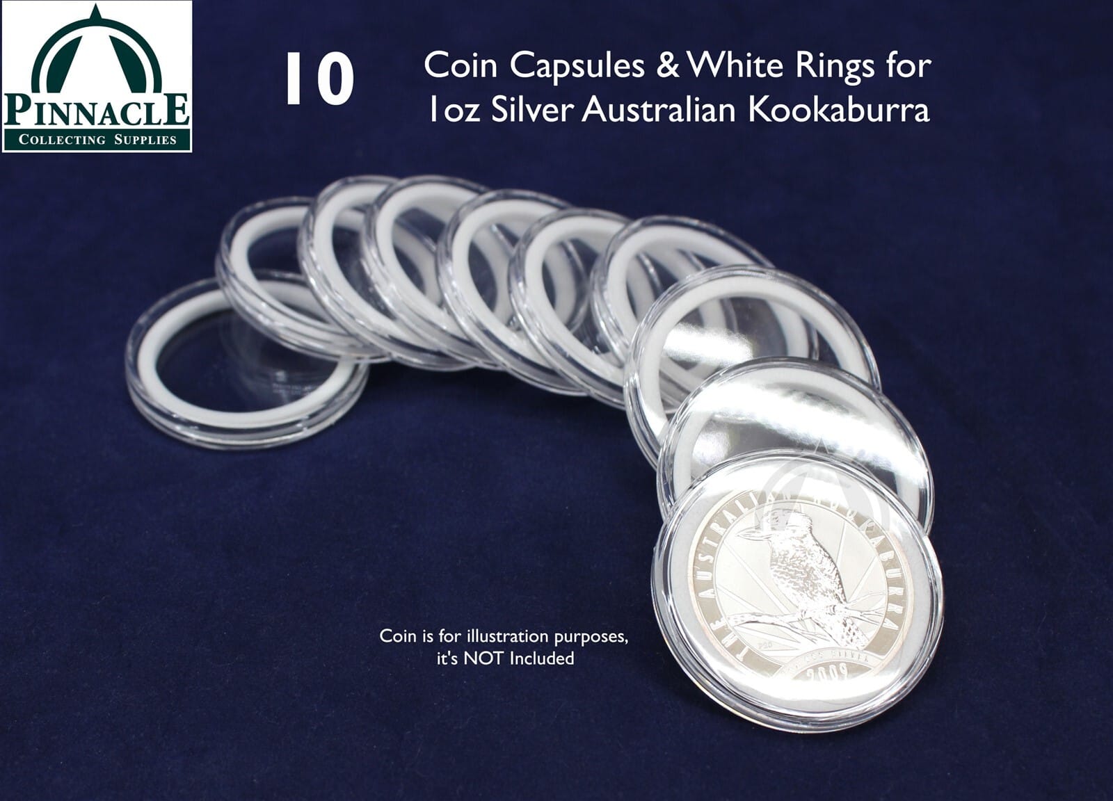 10 Airtite Coin Capsules W White Rings For Australian 1Oz Silver Kookaburra 1 10 Airtite Coin Capsules w White Rings for Australian 1oz Silver Kookaburra