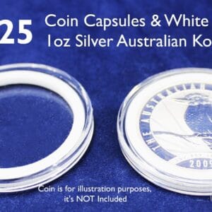 25 Airtite Coin Capsules w White Rings for Australian 1oz Silver Kookaburra