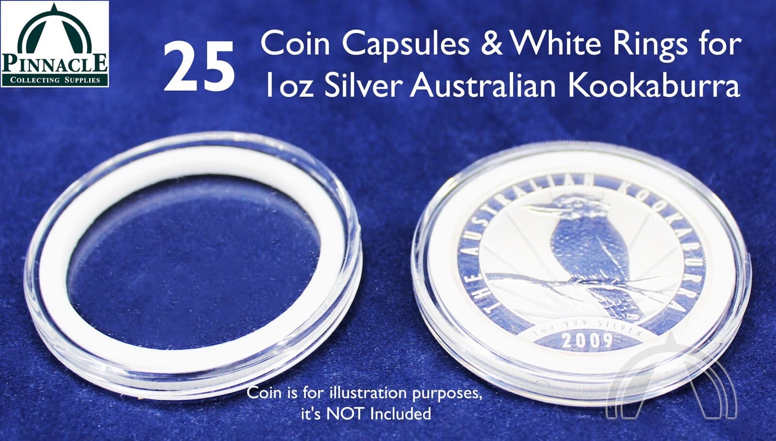 25 Airtite Coin Capsules W White Rings For Australian 1Oz Silver Kookaburra 1 25 Airtite Coin Capsules w White Rings for Australian 1oz Silver Kookaburra